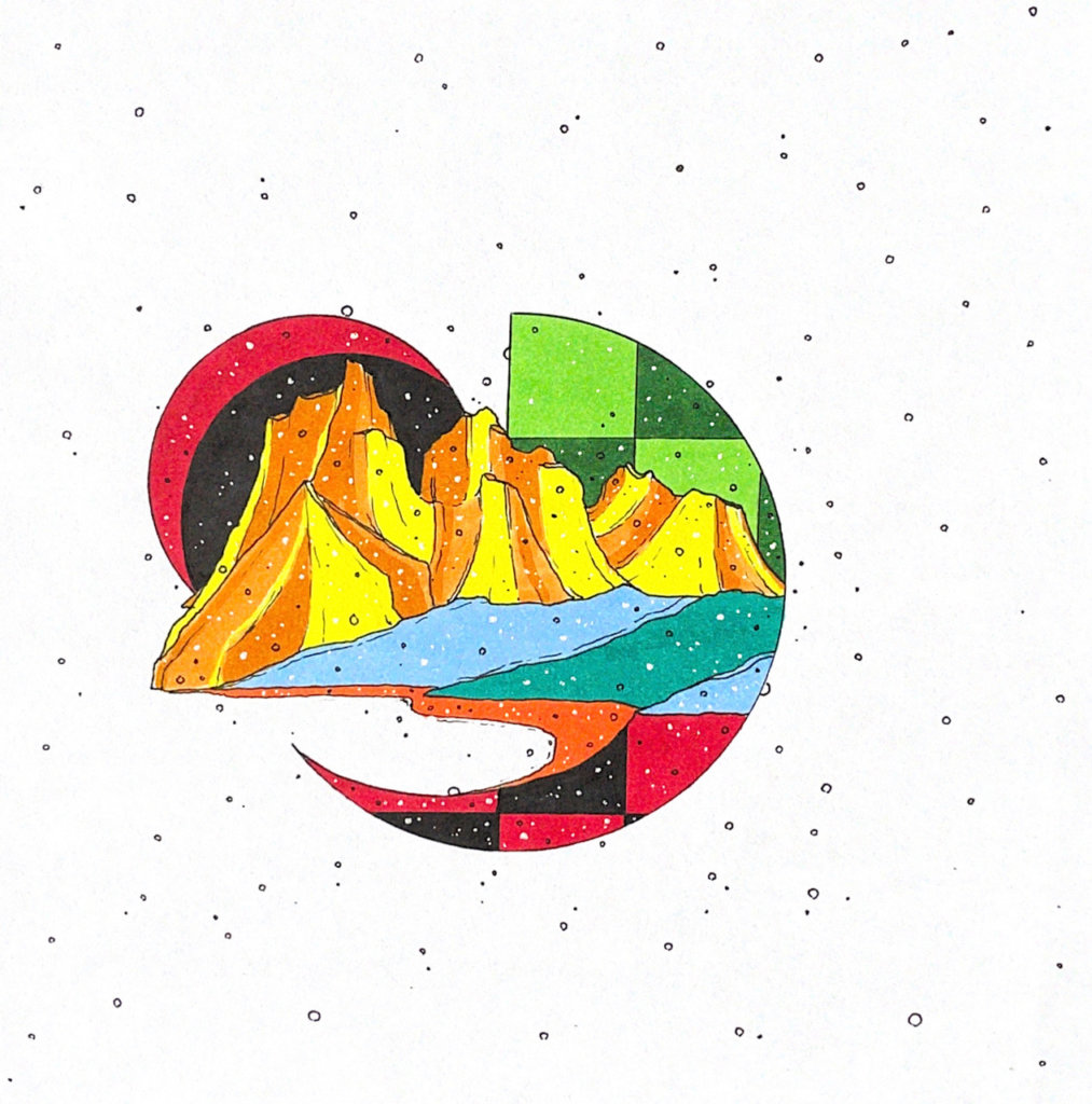 color illustration of some jagged mountains