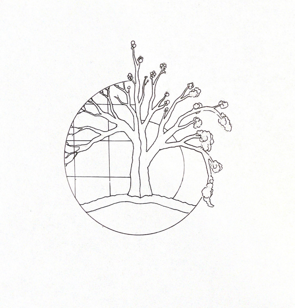 WIP illustration of a tree split down the middle