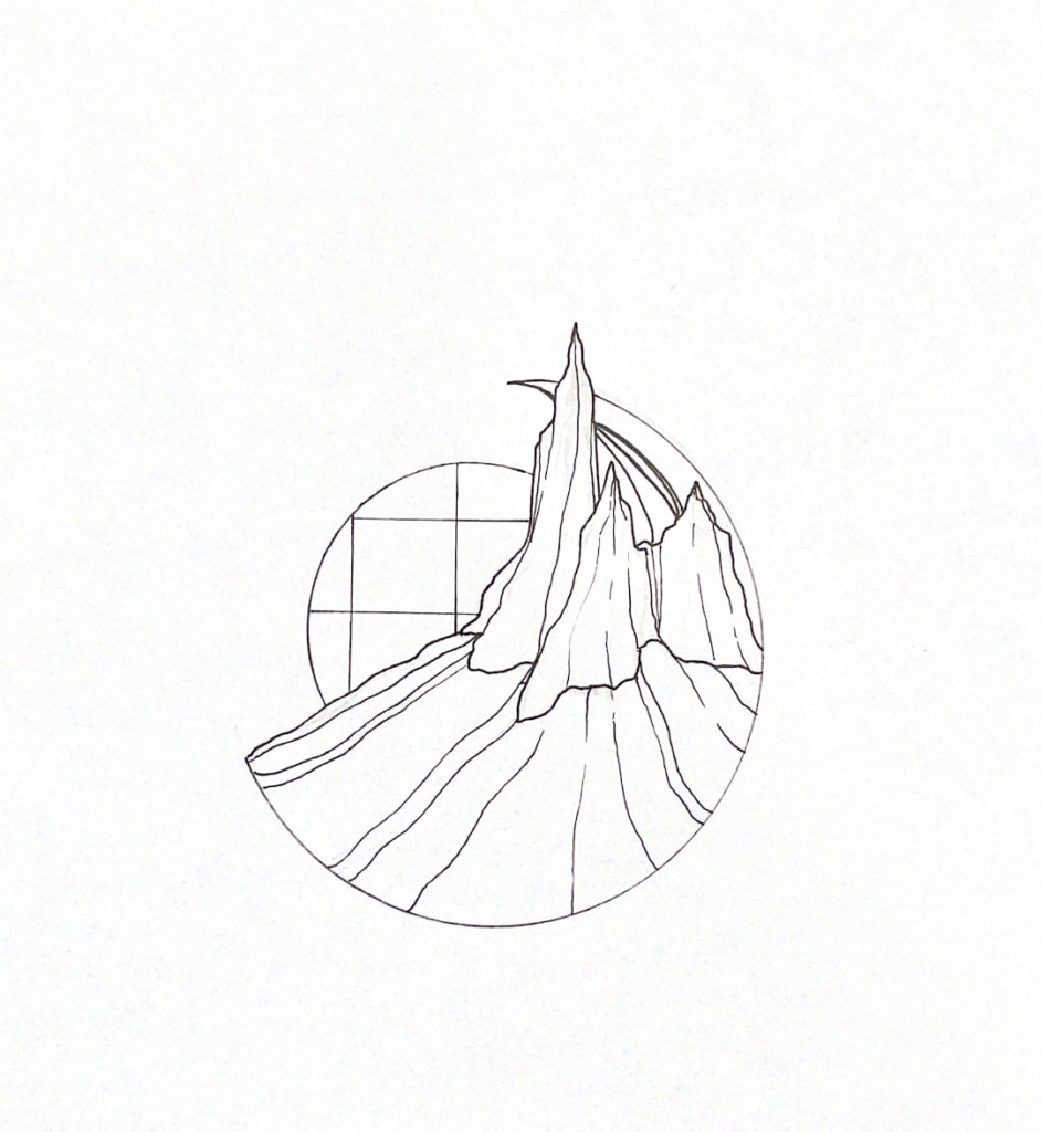 WIP illustration of a sharp mountain range