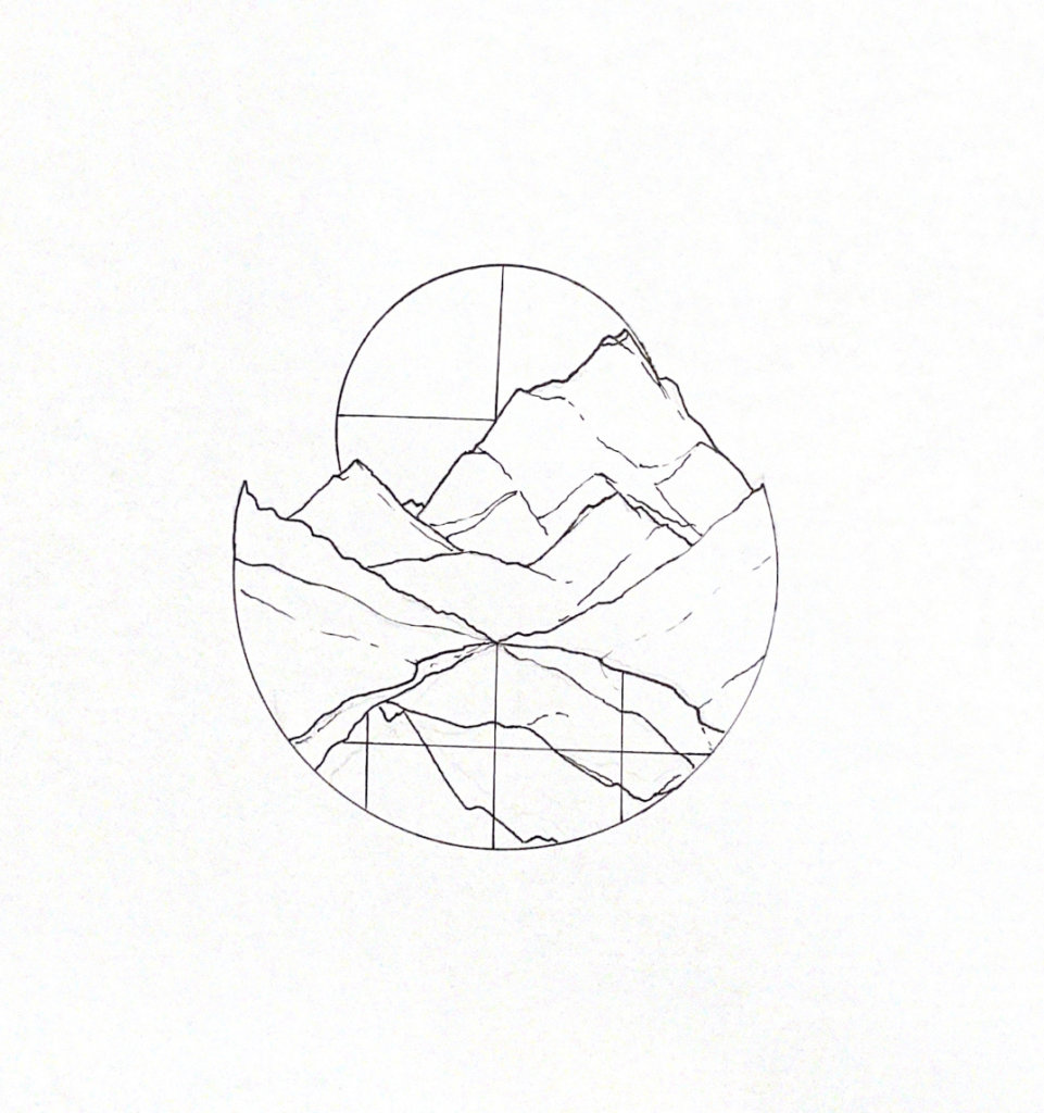 WIP drawing of a set of mountains