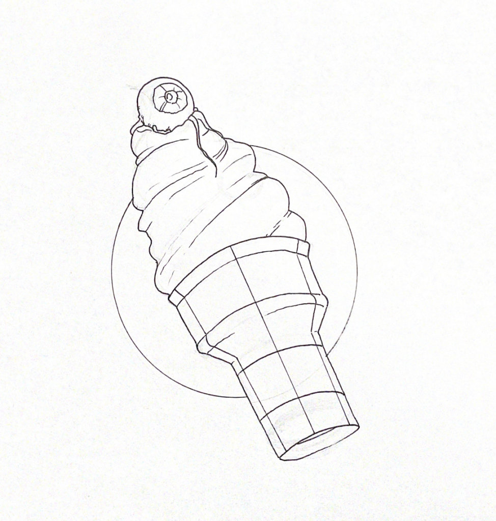 WIP illustration of an ice cream cone with an eyeball