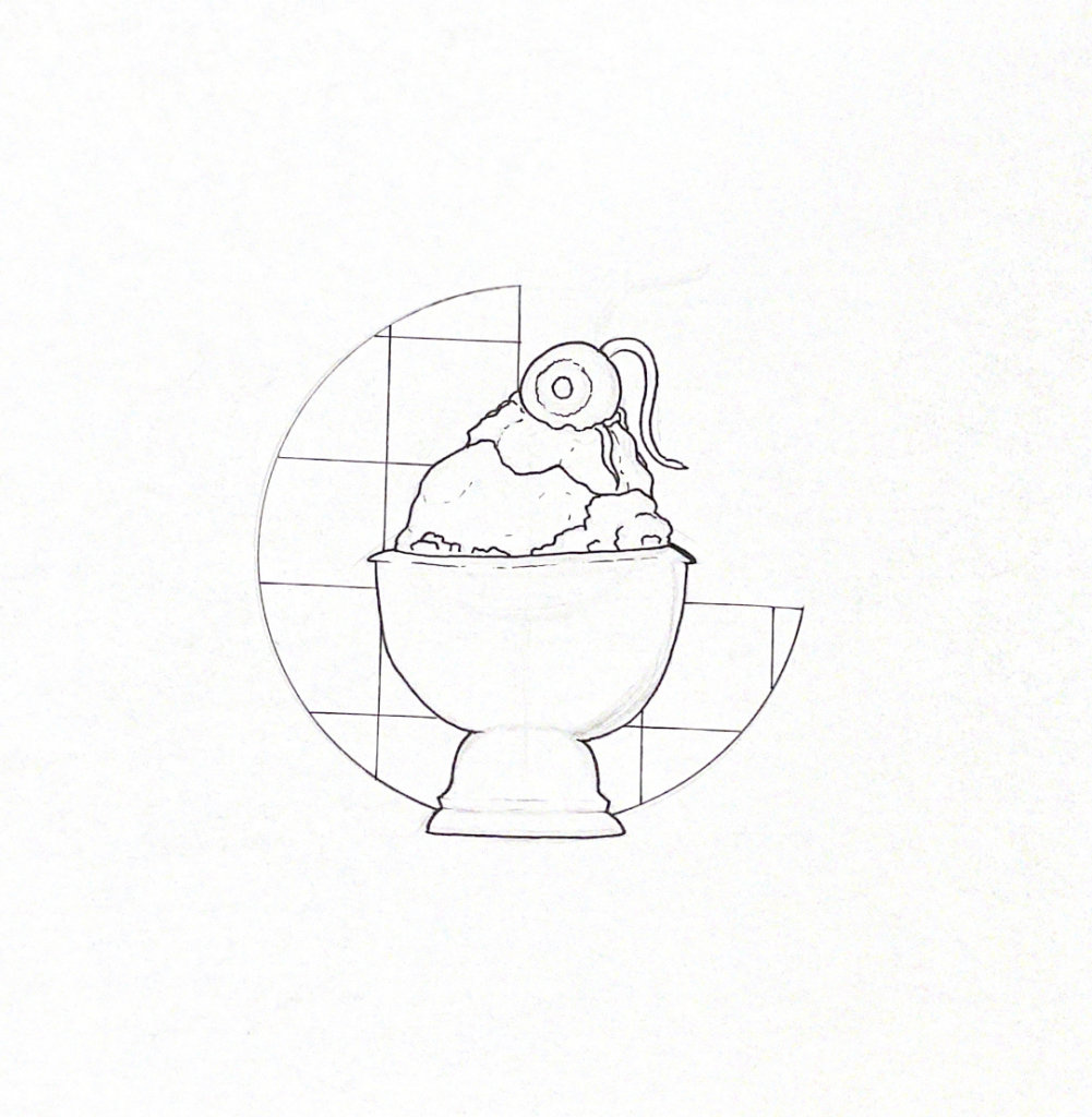 WIP illustration of a sundae