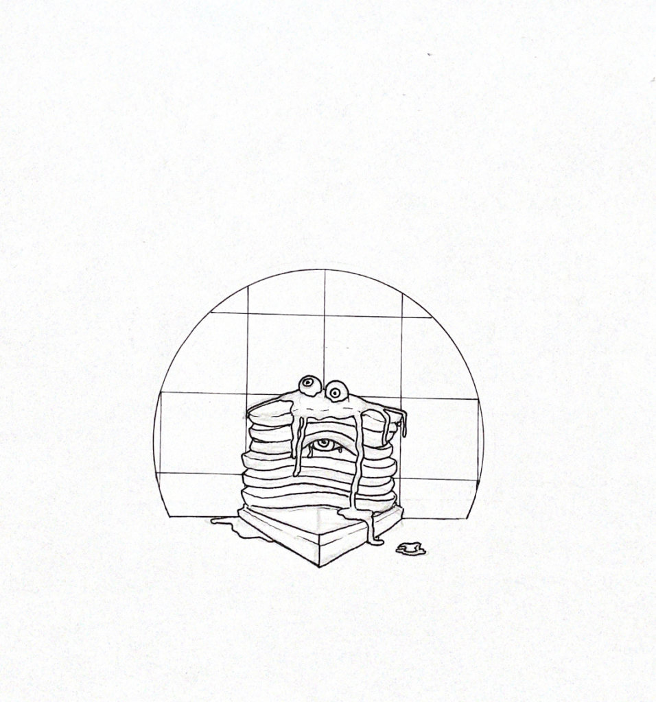 WIP illustration of evil pancakes