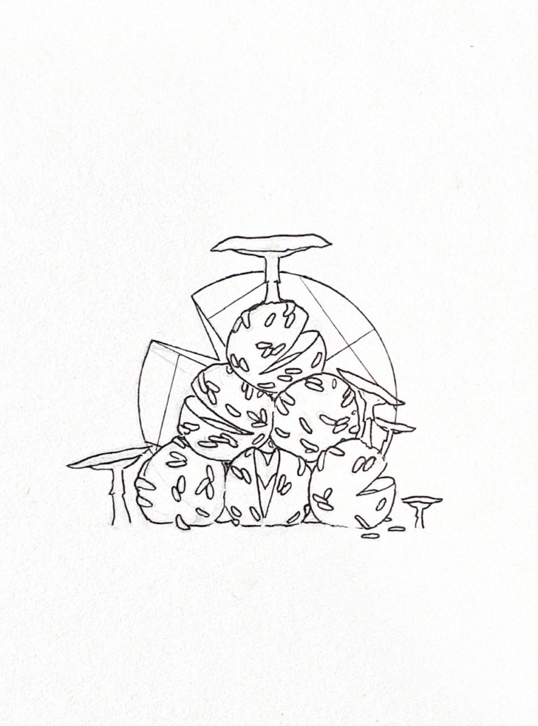 WIP illustration of some donut balls covered in little maggots