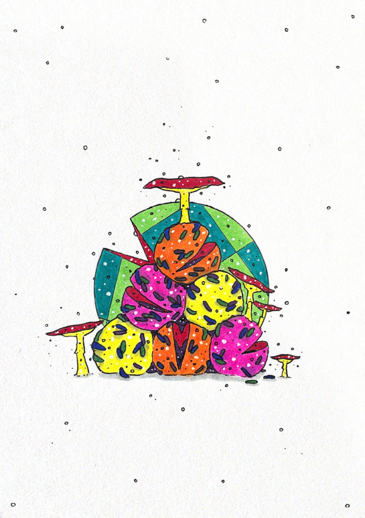 color illustration of some donut balls covered in little maggots