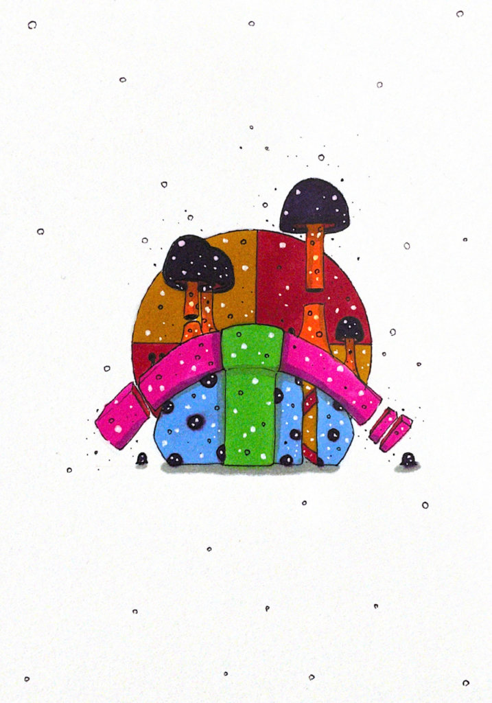 color drawing of a sushi roll with mushrooms