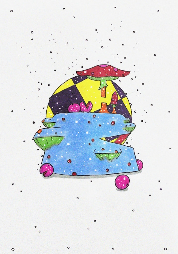 color illustration of a cake and different fungi