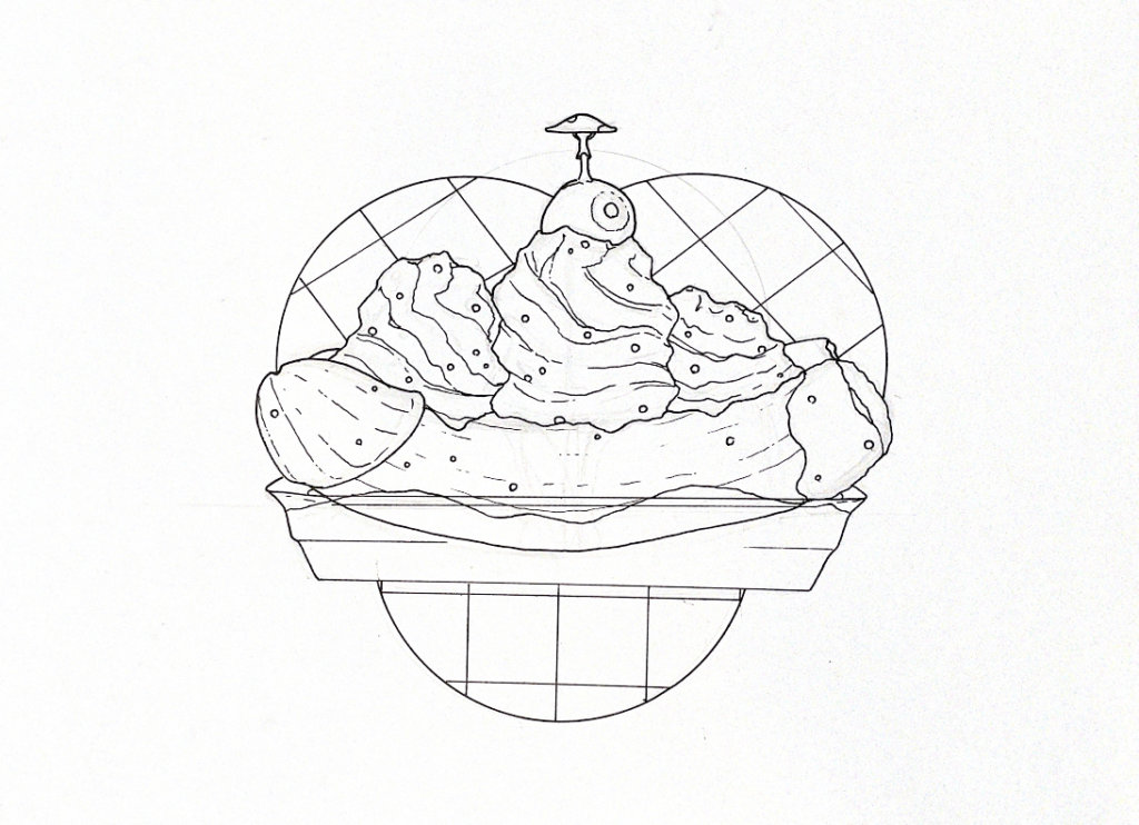 WIP illustration of a banana split