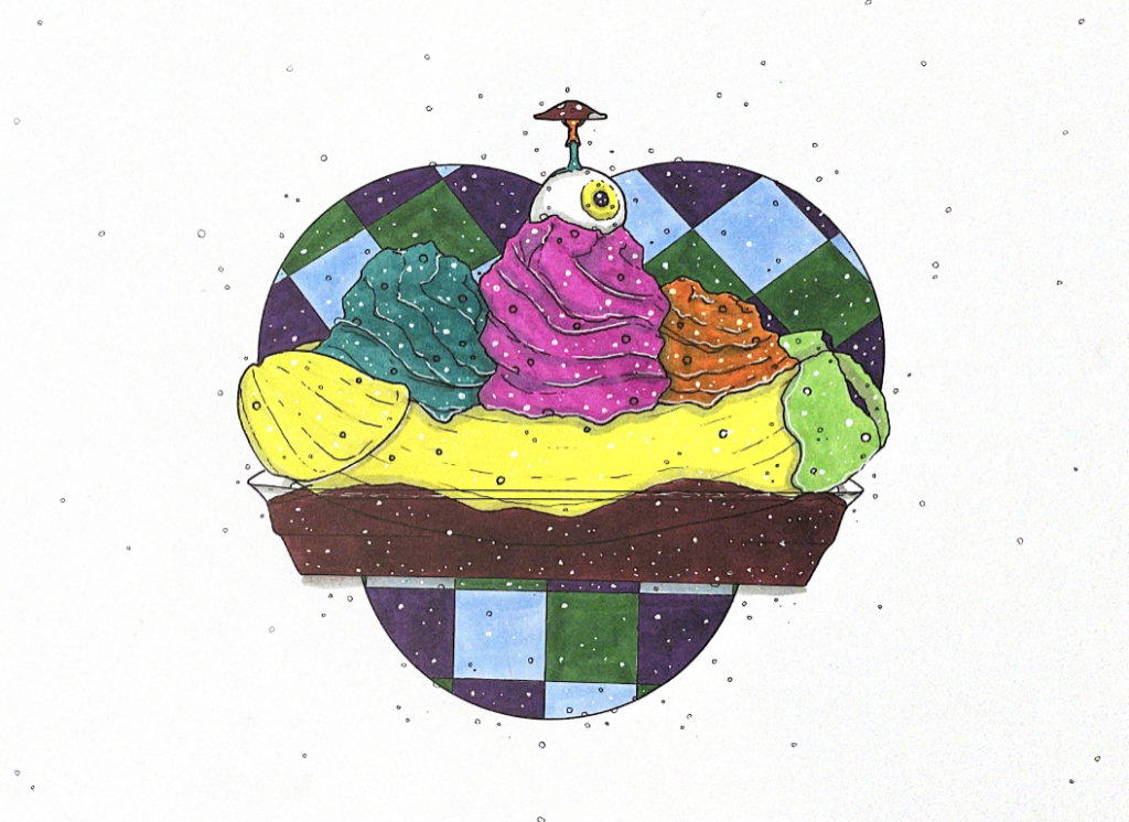 color illustration of a banana split