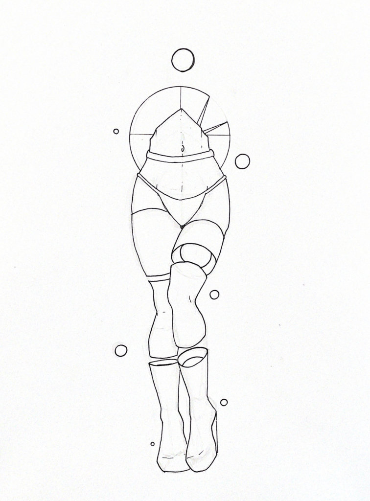 WIP illustration of legs and hips