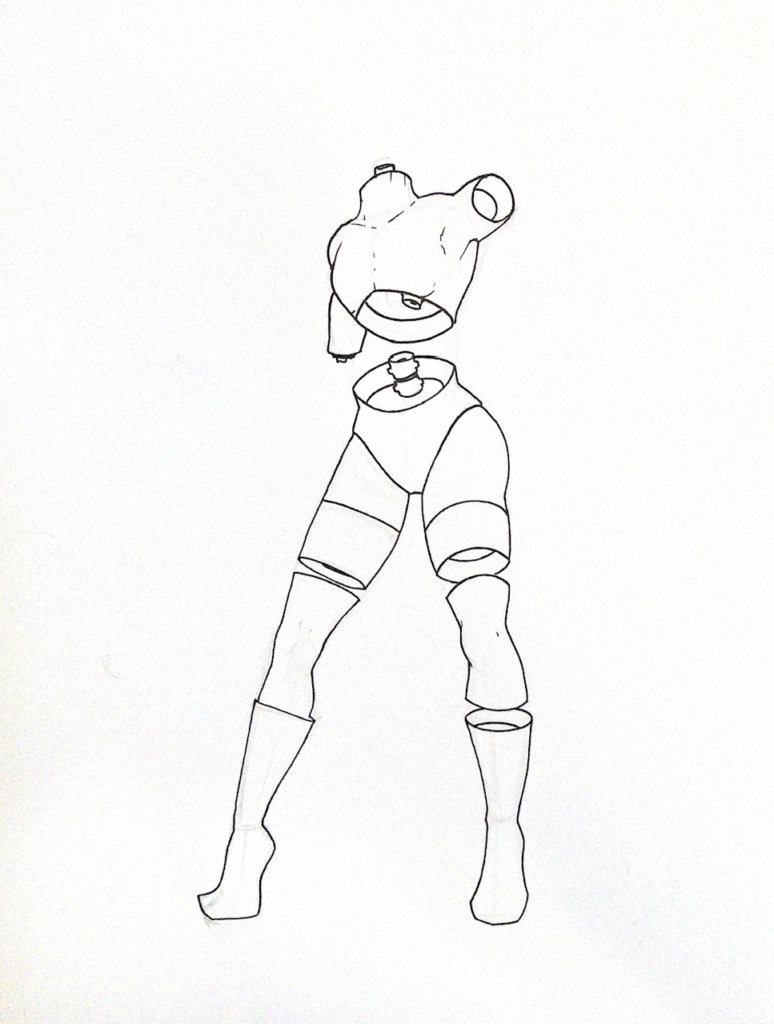 WIP illustration of a headless body