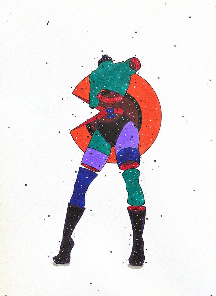 color illustration of a headless body