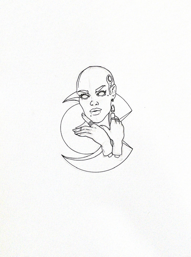 WIP illustration portrait of a ghoulish person