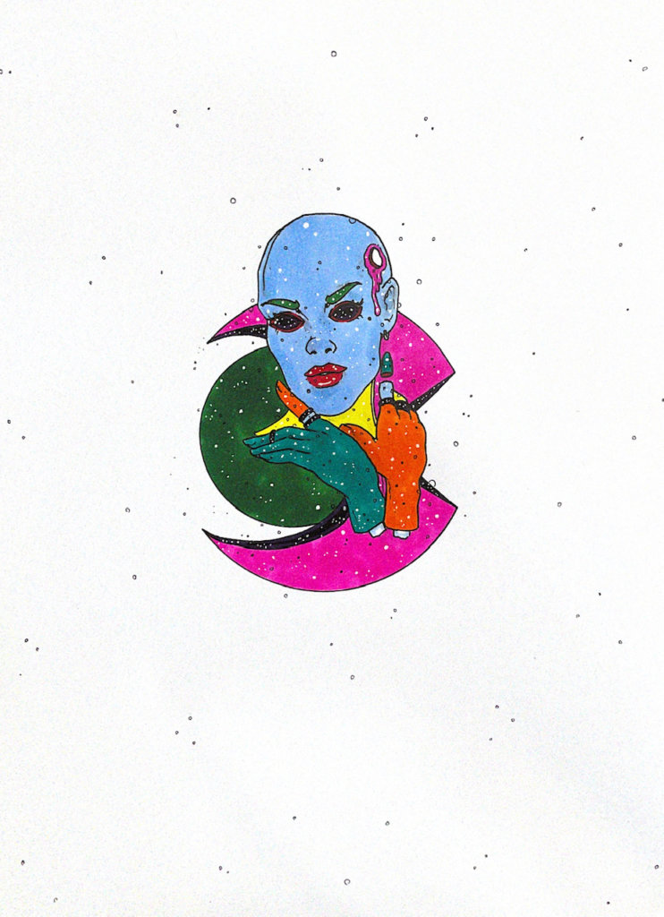 color illustration portrait of a ghoulish person