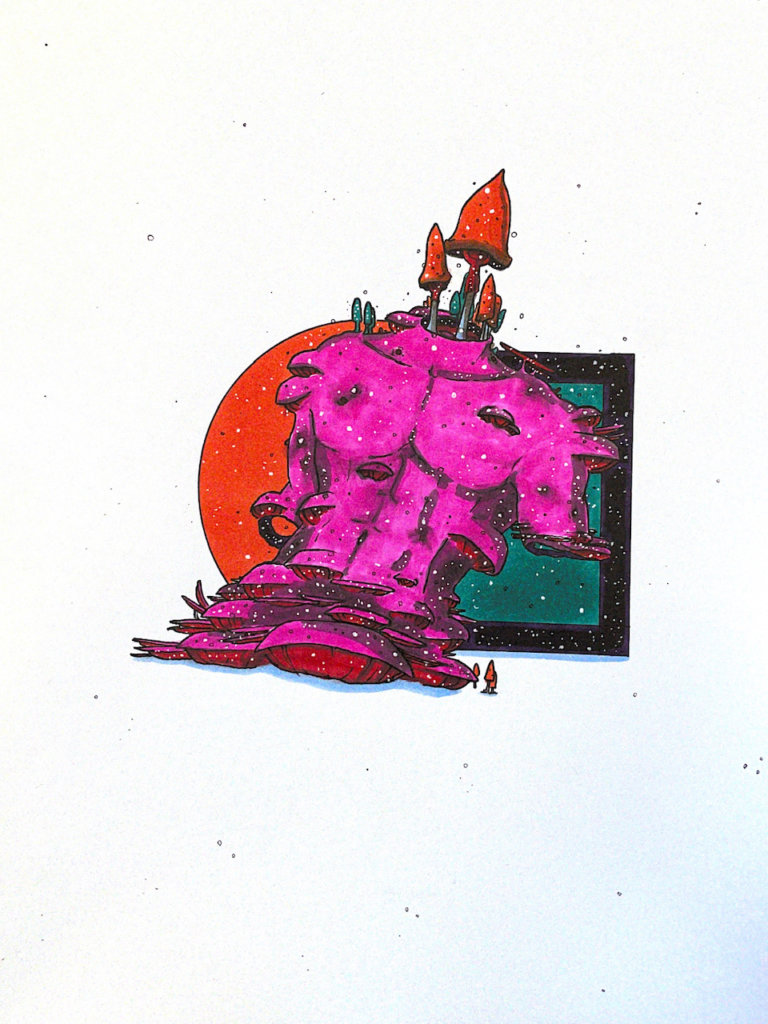 color illustration of a torso with fungus growing all over it