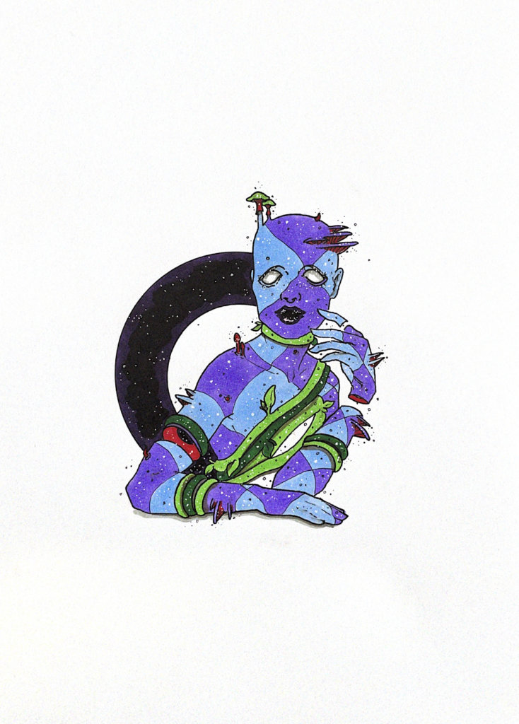 color illustration of a ghoul with mushrooms