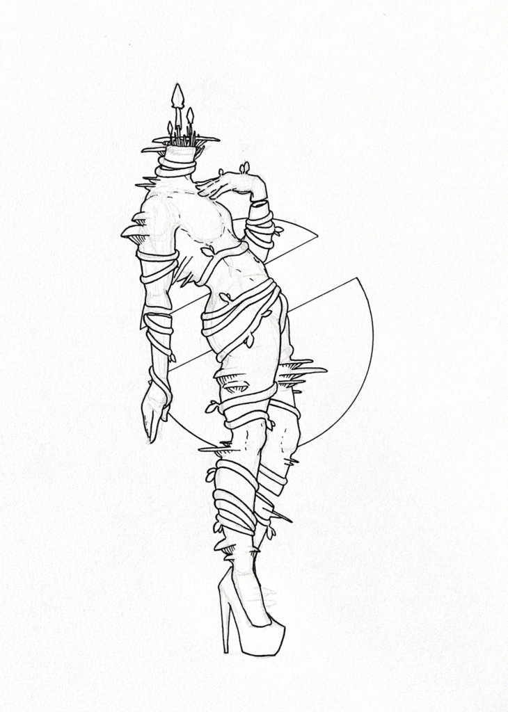 WIP illustration of a headless body in high heels