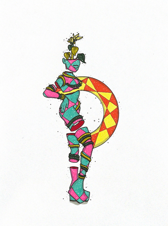 color illustration of a person leaning on one left, sunflower growing from their skull