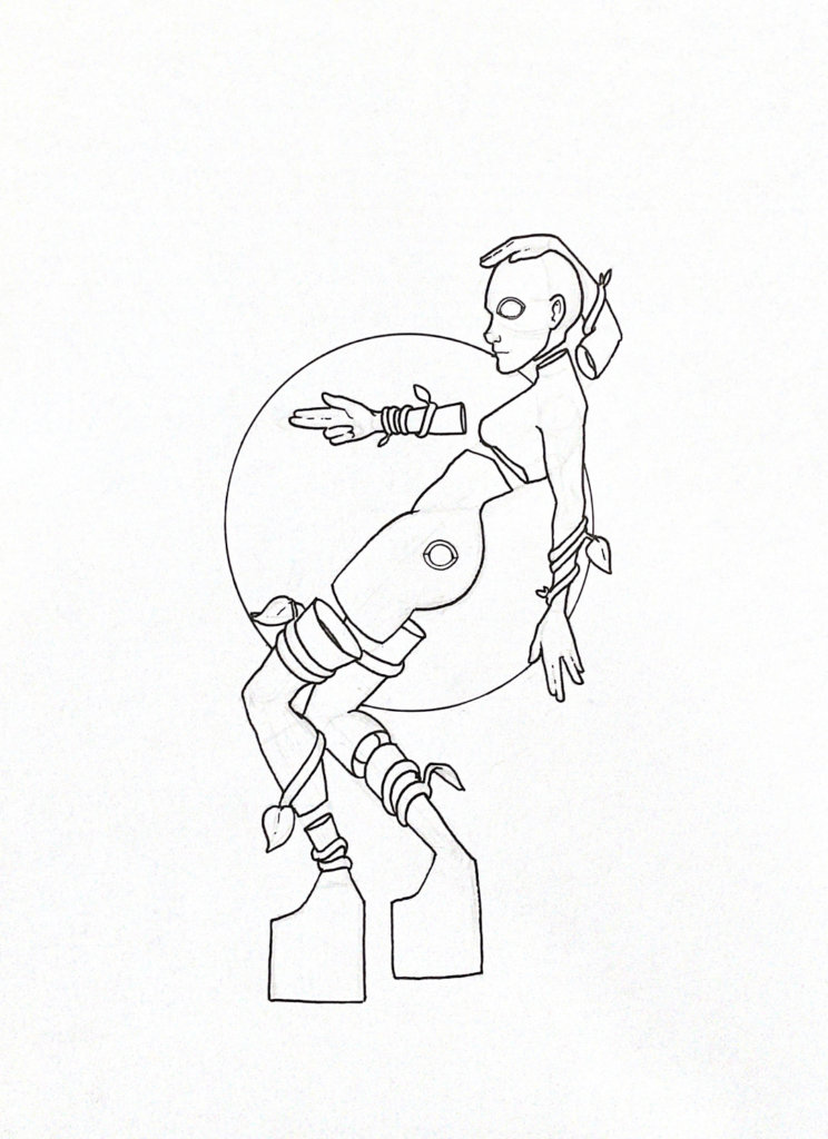 WIP illustration of a person pointing gun fingers