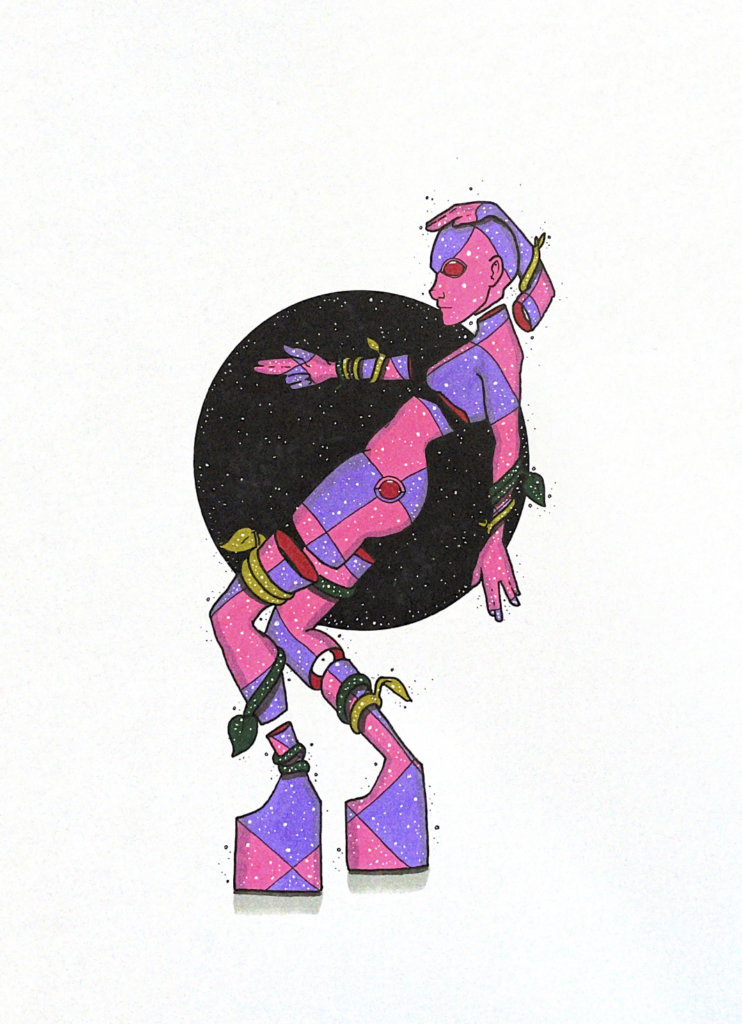 color illustration of a person pointing gun fingers