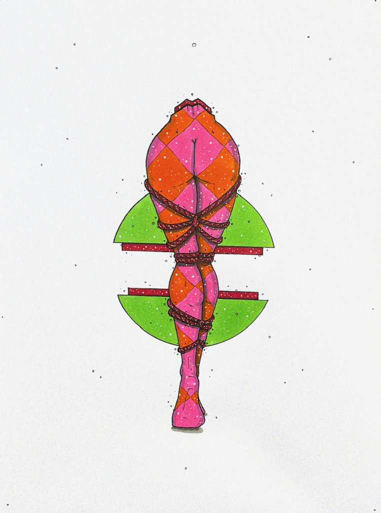 color illustration of a person from the waist down with bondage rope around their legs