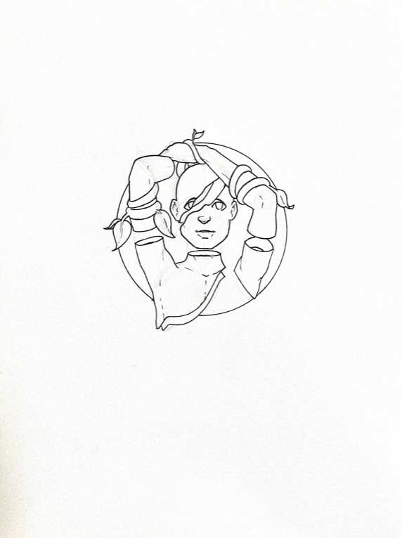 WIP illustration of a person with vines around their arms