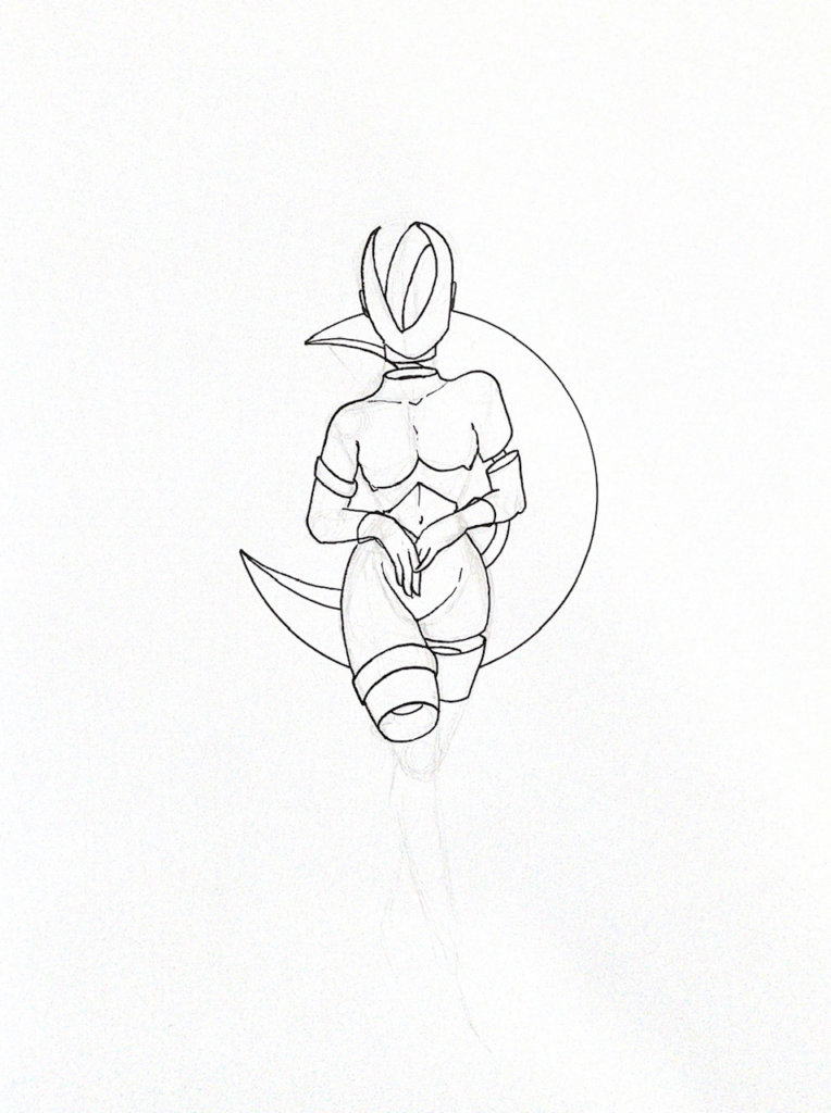 WIP illustration of a faceless woman