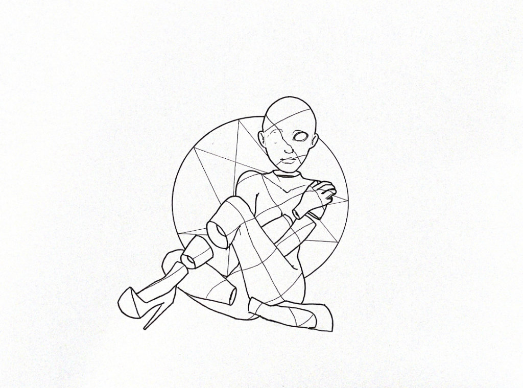 WIP illustration of a seated person in heels