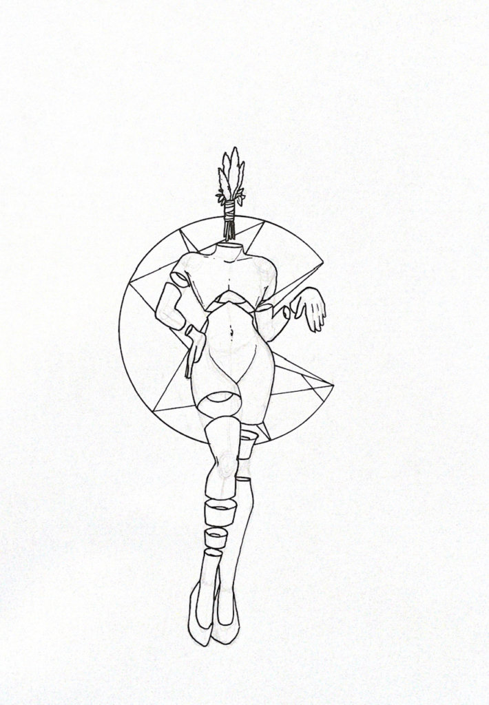 WIP illustration of a person with a bunch of flowers for a head