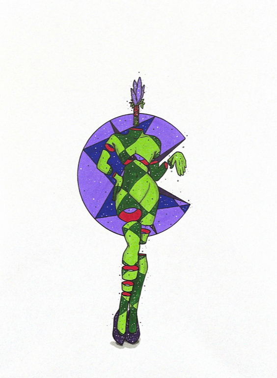 color illustration of a person with a bunch of flowers for a head