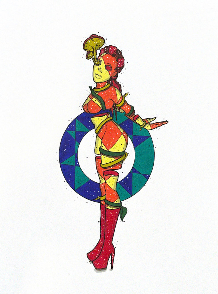 color illustration of a person with mushrooms growing out of their eyes