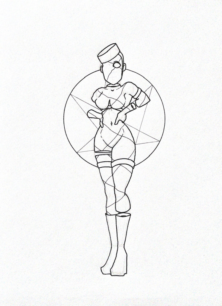 WIP illustration of a bellhop girl