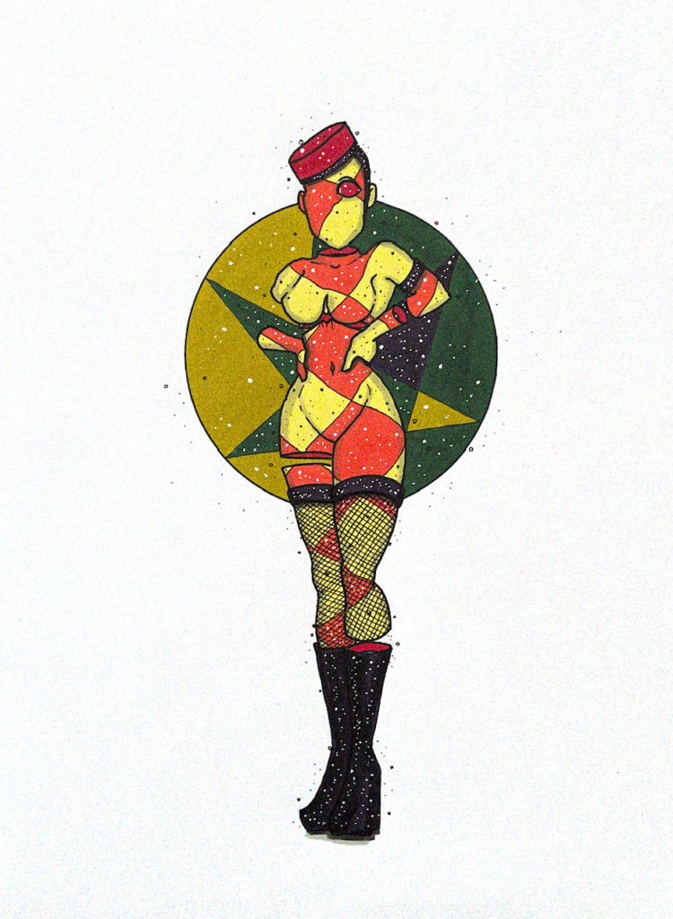 color illustration of a bellhop girl