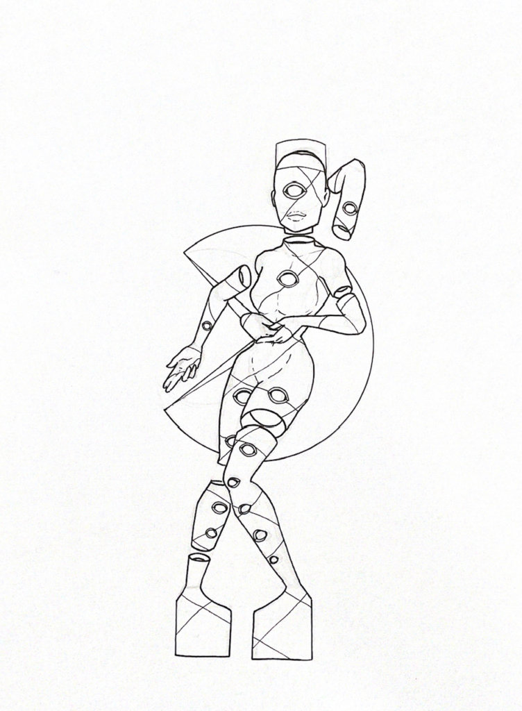 WIP illustration of a person with eyes all over their body