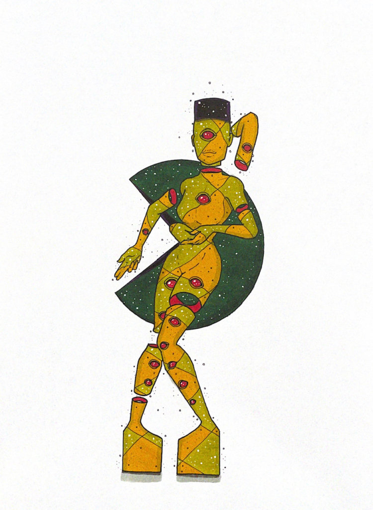 color illustration of a person with eyes all over their body