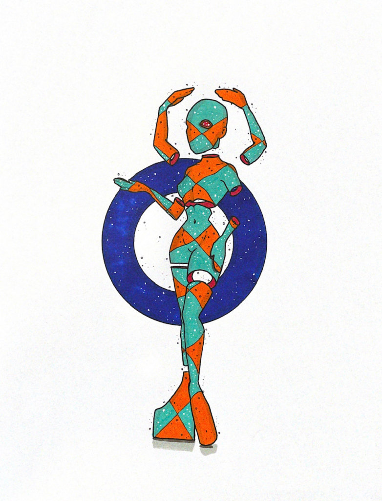 color illustration of a person with multiple arms