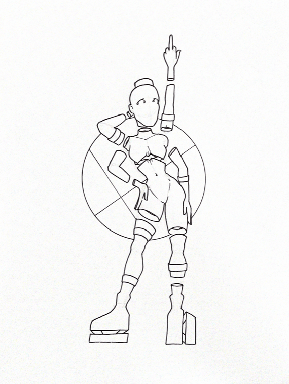 WIP illustration of a person giving the middle finger