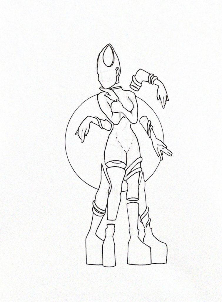 WIP illustration of an alien with multiple limbs