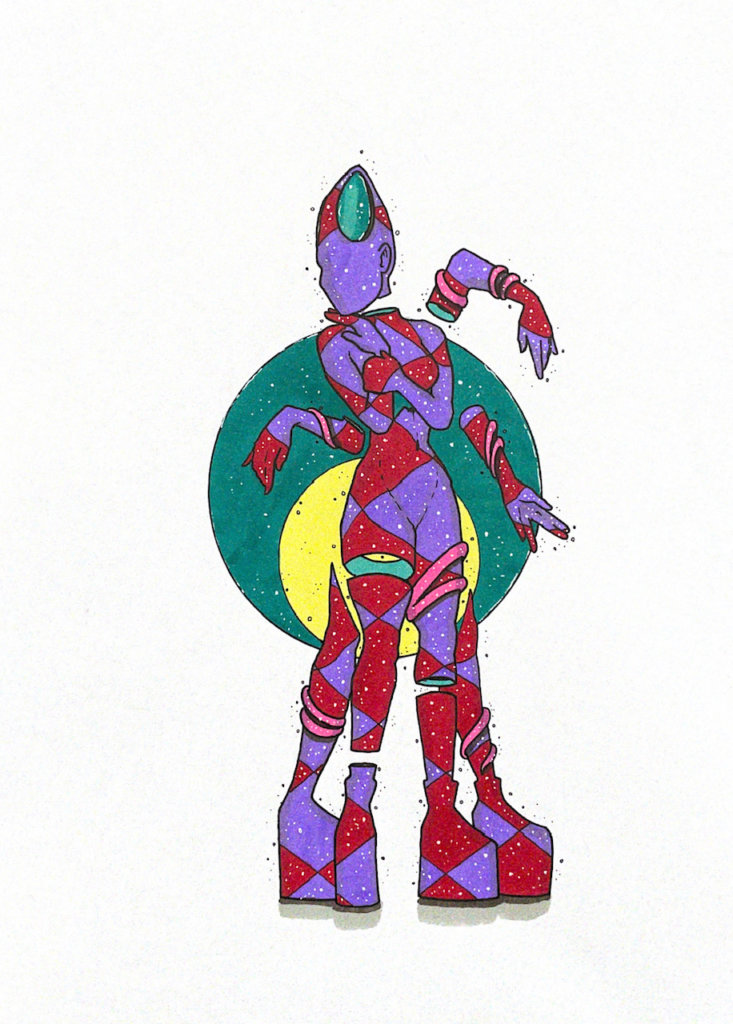 color illustration of an alien with multiple limbs