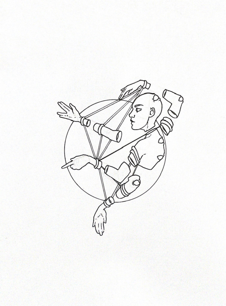 WIP illustration of a person with many arms