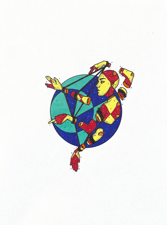 color illustration of a person with many arms