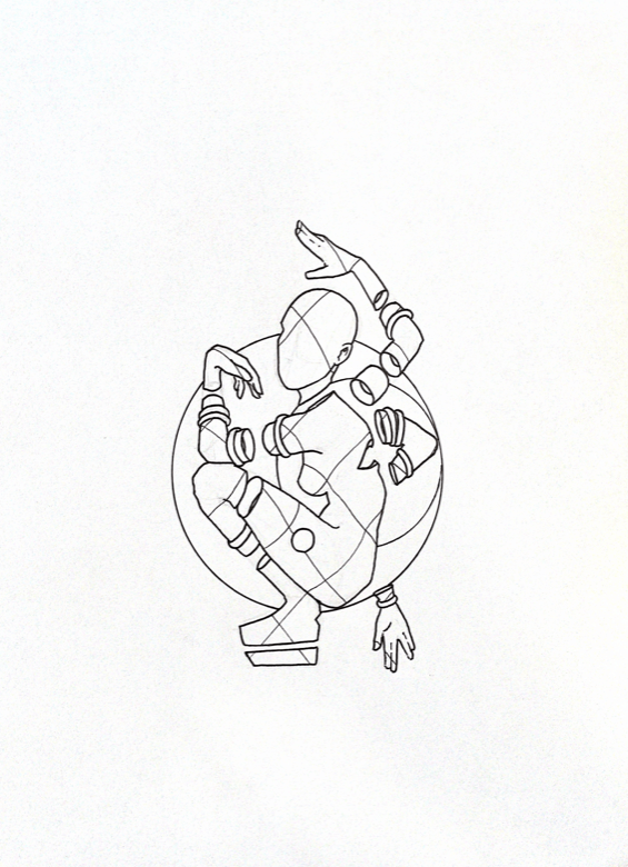 WIP illustration of a kneeling person with multiple arms