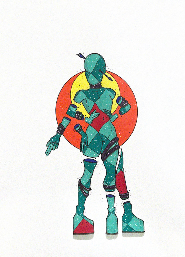 color illustration of a person with multiple arms and legs
