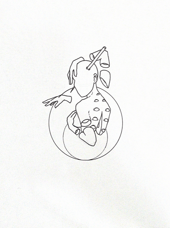 WIP illustration of a person with multiple arms and eyes running along their back