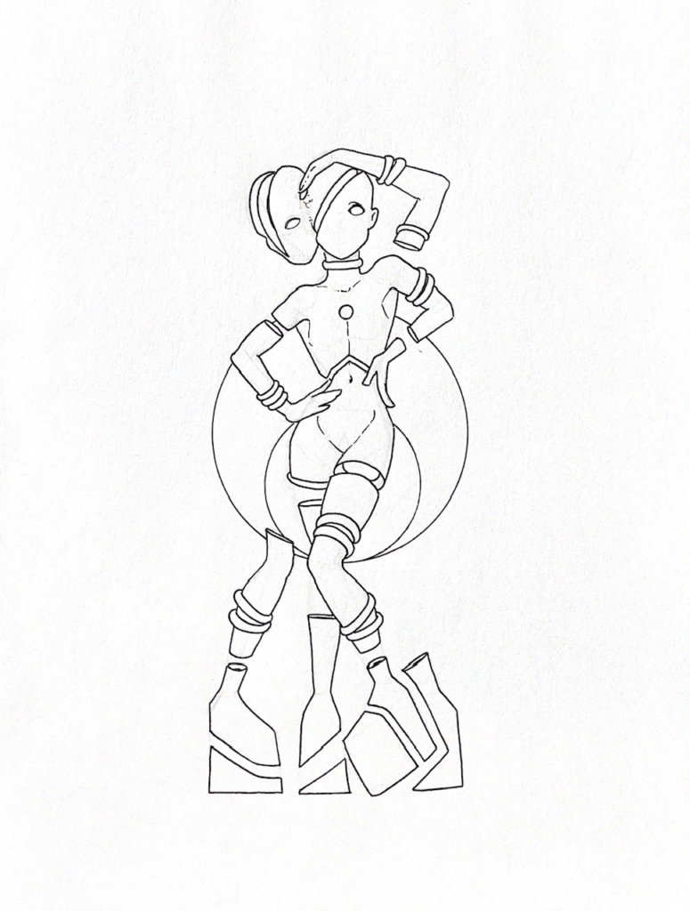 WIP illustration of a person posing sexily with multiple limbs and. two heads