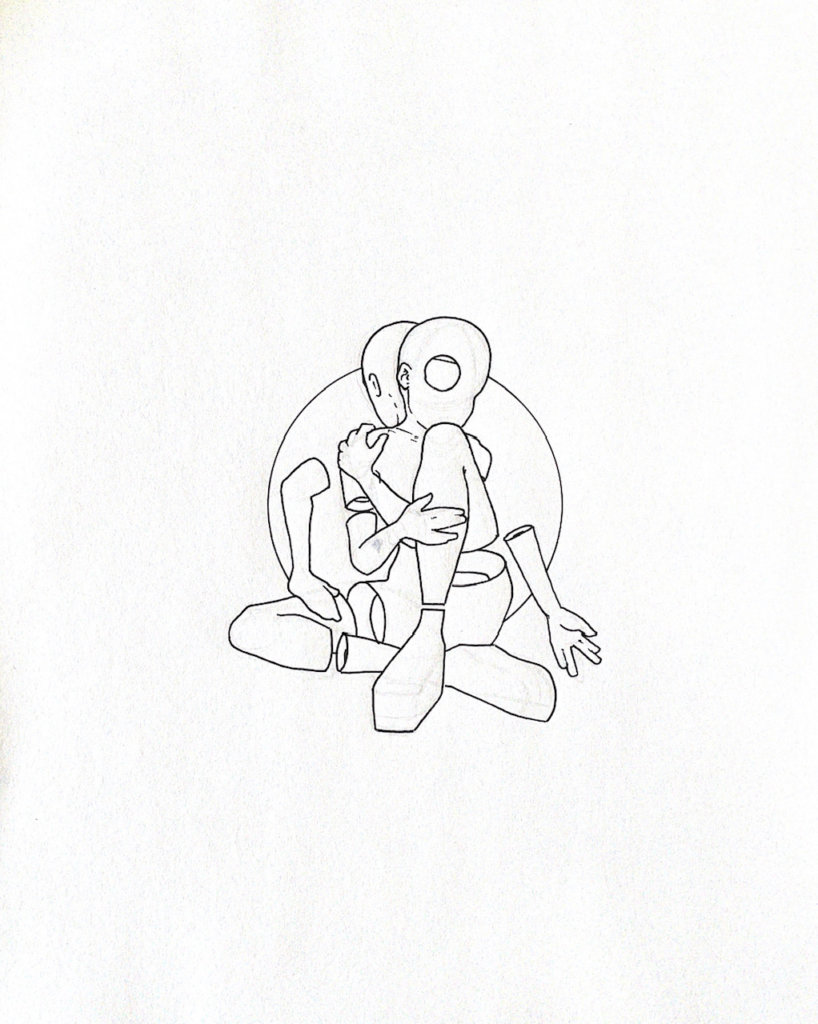 WIP illustration of a person twisting their body