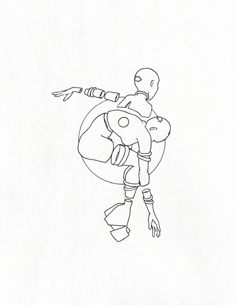 WIP illustration of a person bending forward