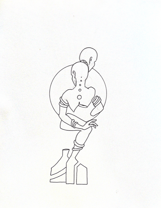 WIP illustration of a person with missing body parts