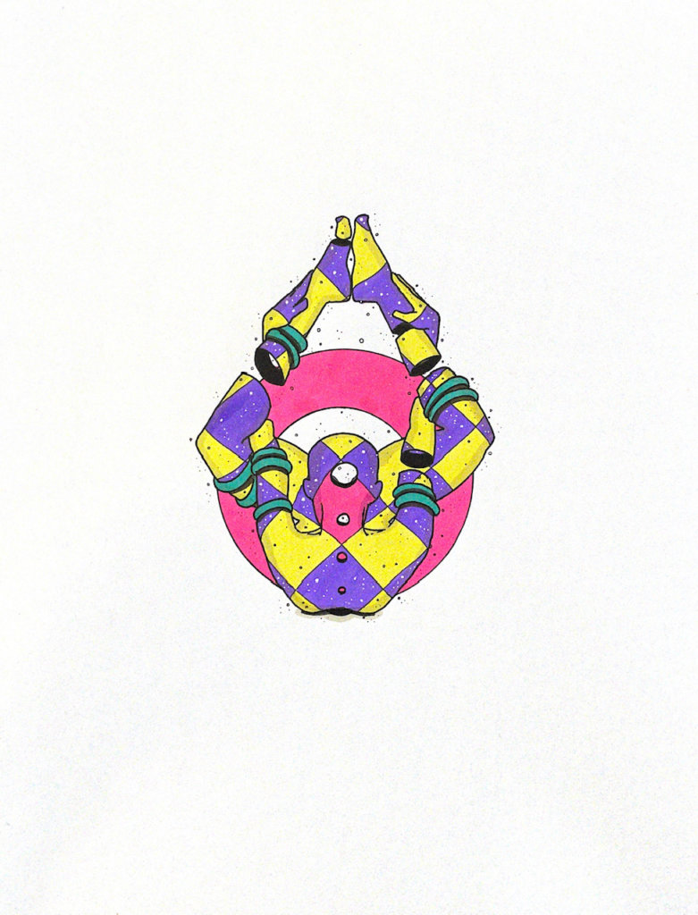 color illustration of a person contorted in a suggestive position