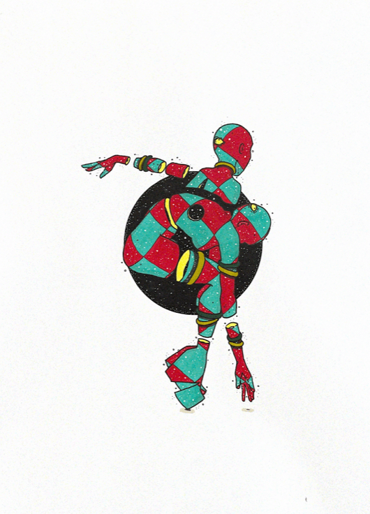 color illustration of a person bending forward